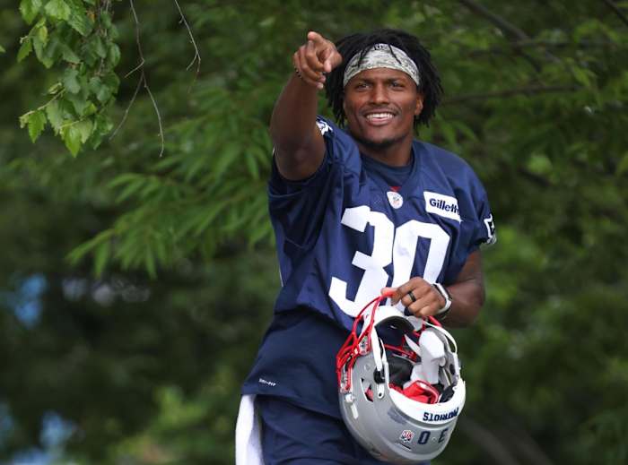 New England Patriots safety Adrian Colbert (30) arrives during the New England Patriots mini camp at the New England Patriots practice complex.